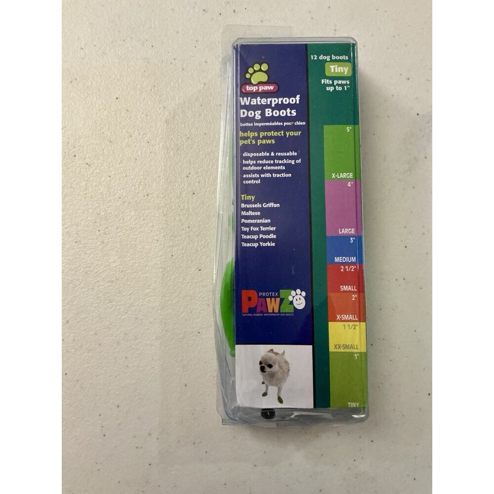 Top Paw Protex PAWZ Waterproof Dog Boots Tiny Green 12 Pack Up to 1 Inch